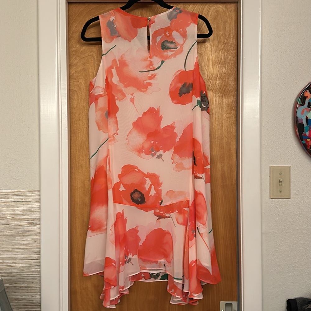 Coral Floral Chiffon Shift Sleeveless Dress Cece - Picture 4 of 5